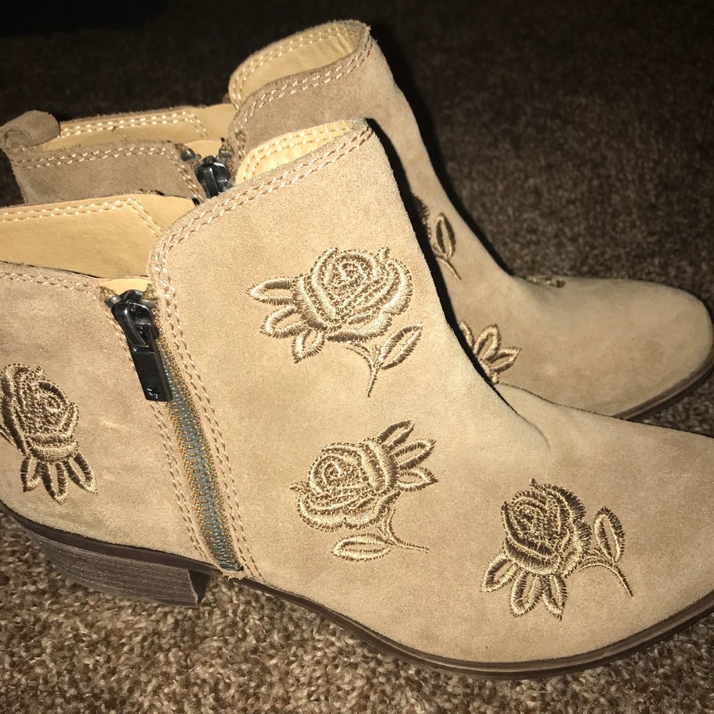 Lucky Brand light brown embroidered booties
